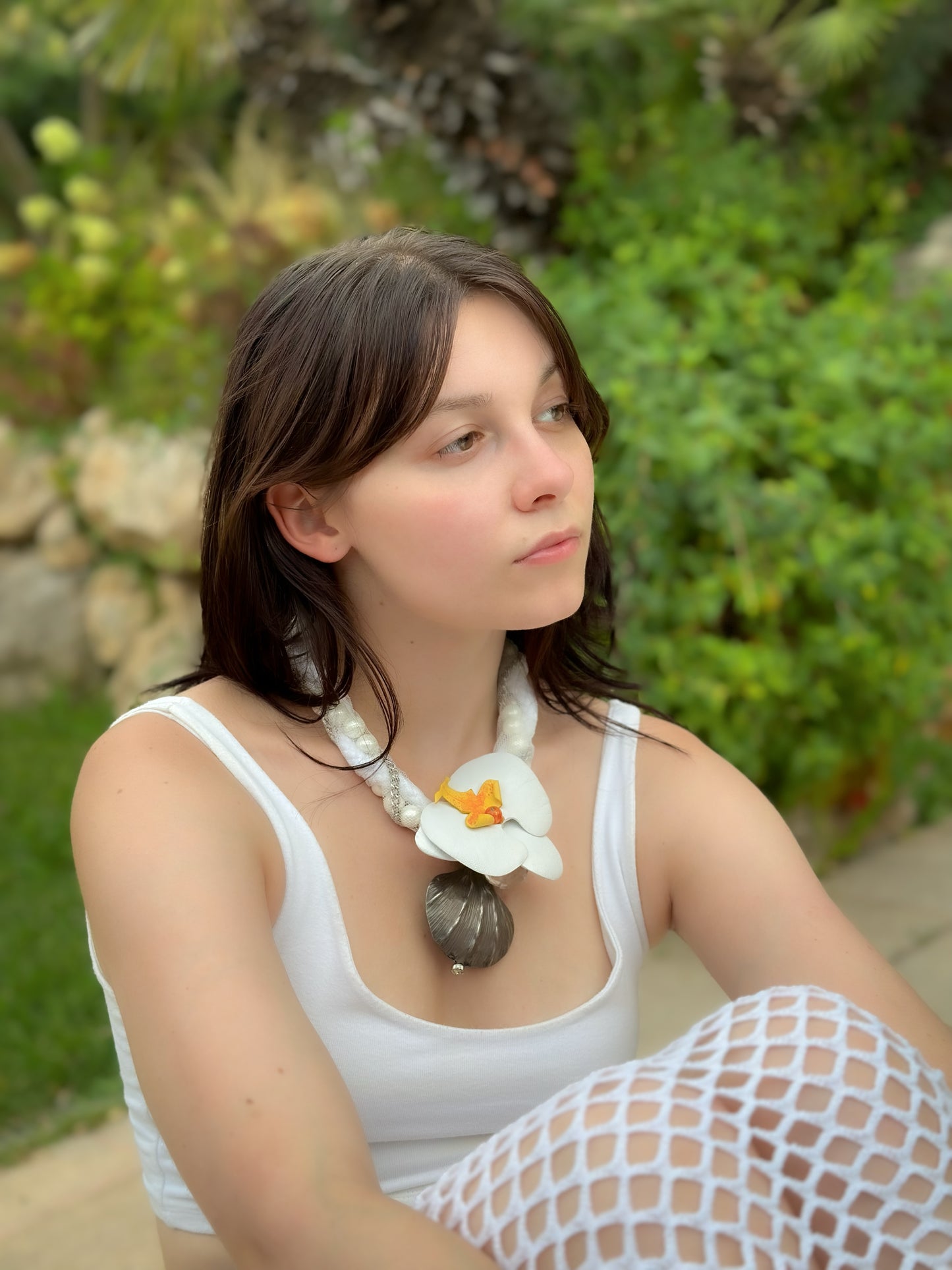 White Orchid Flower Necklace