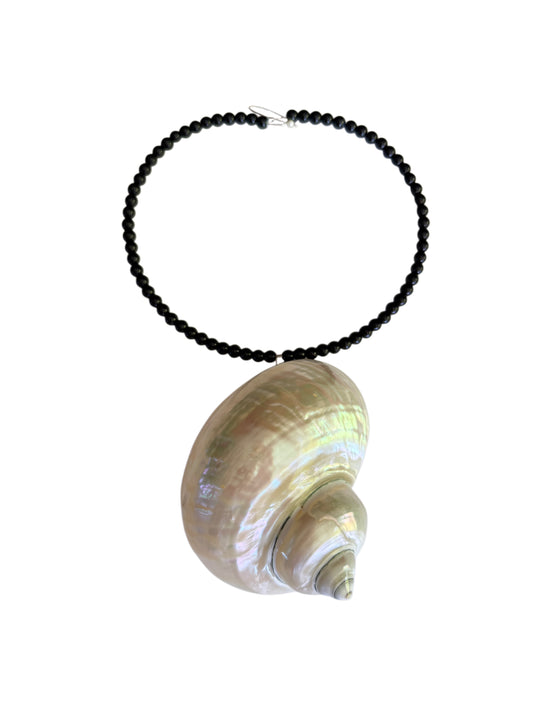 Giant Shell Necklace - black string