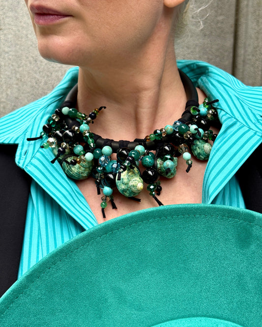 Green Shell & Gemstone Statement Necklace