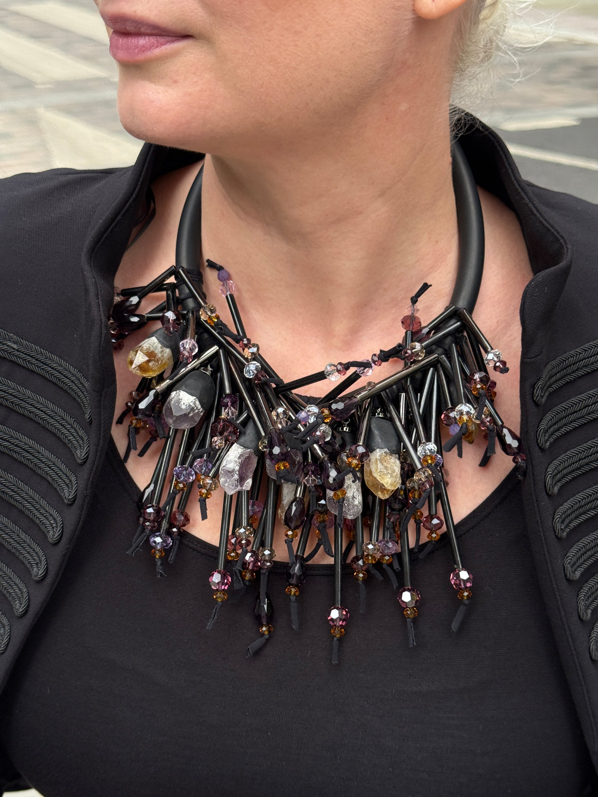 Citrine & Amethyst Burst Necklace