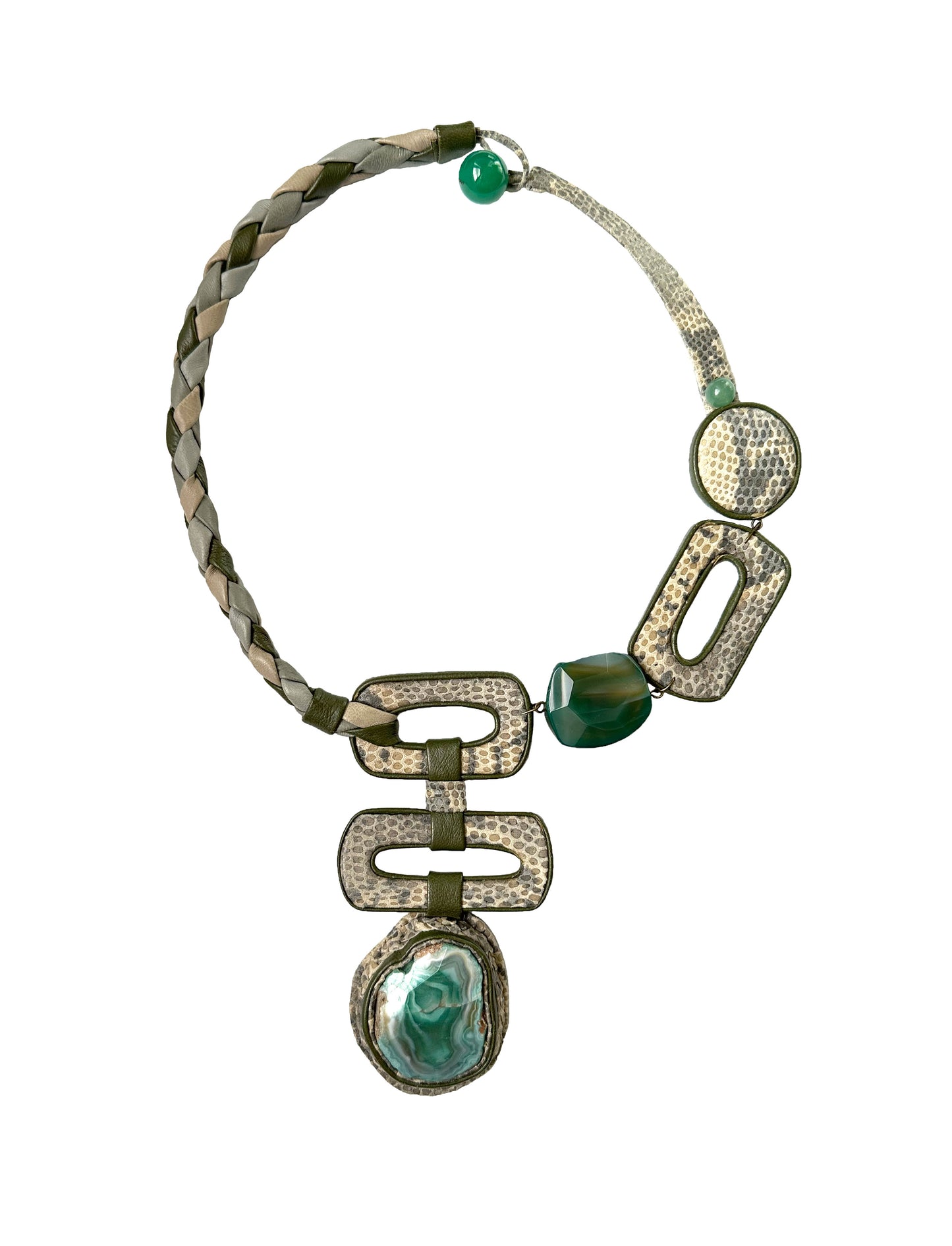 Green Agate and Leather Necklace